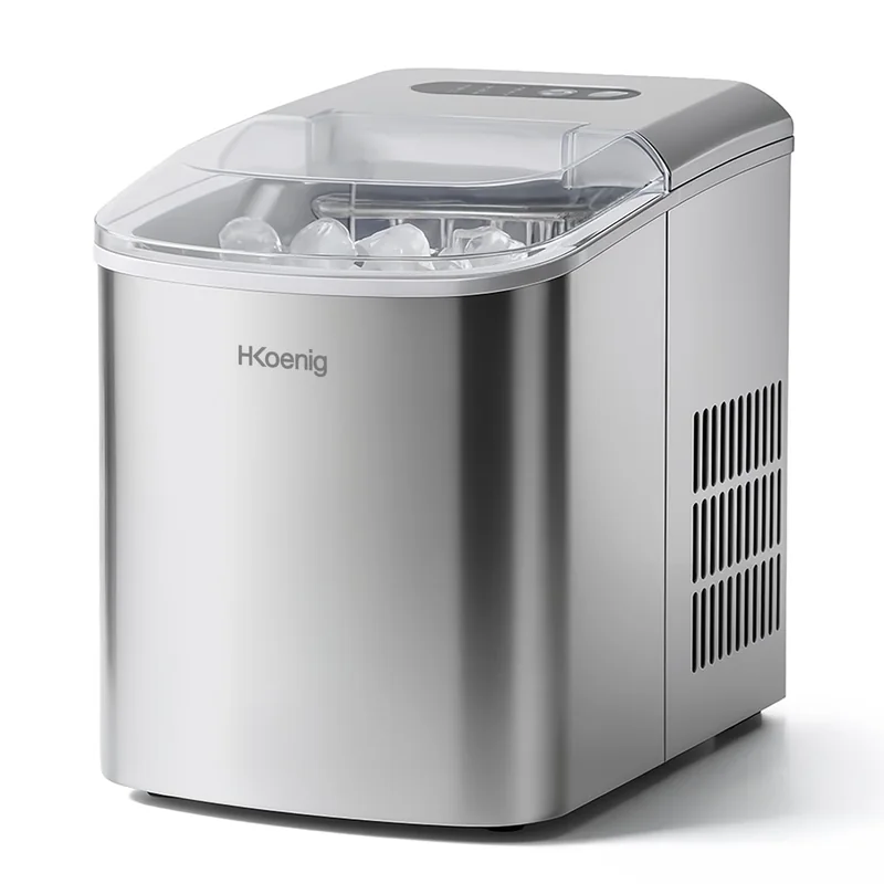 Machine à glaçons H.Koenig KB14 inox vue de trois quarts
