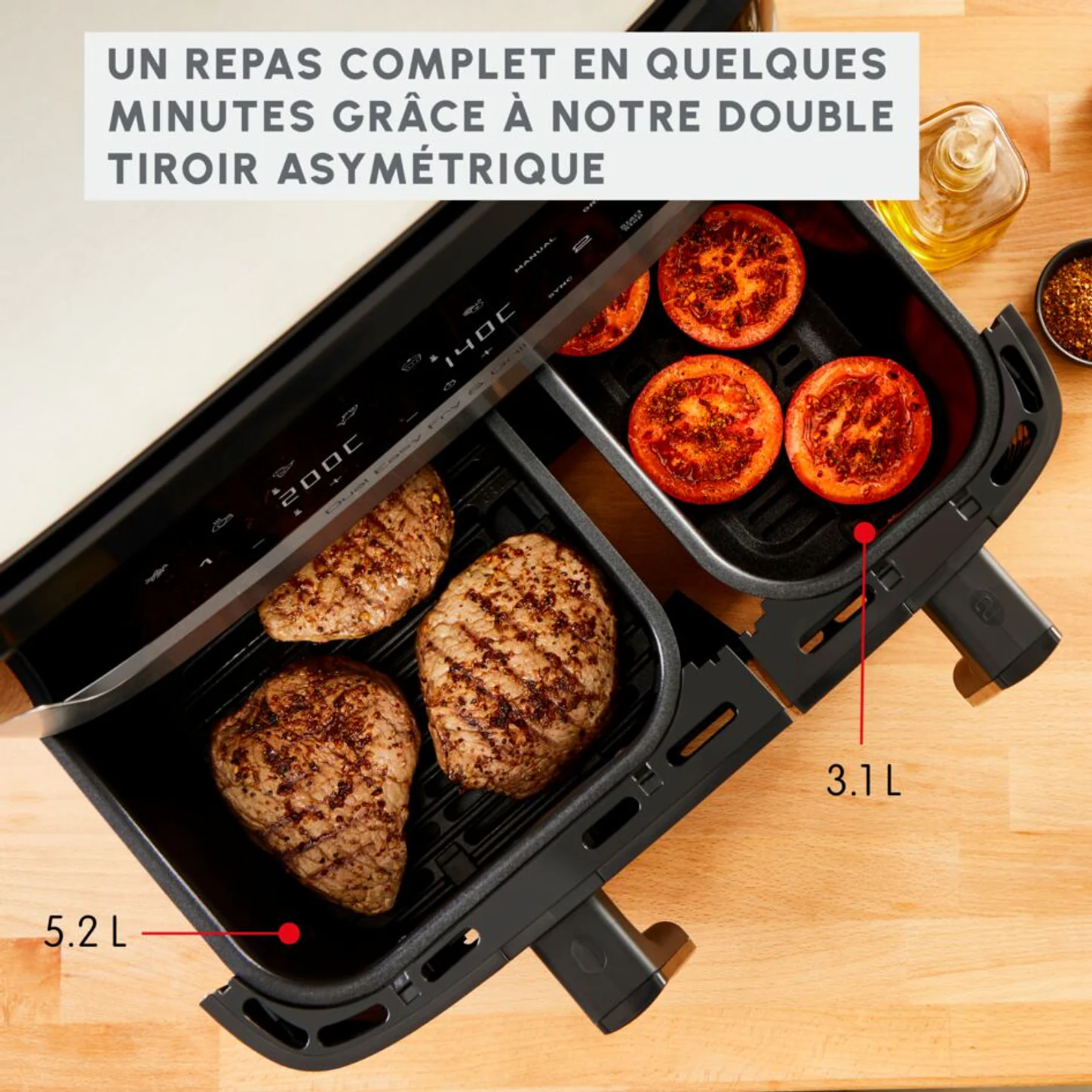 Répartition des deux cuves du Moulinex Dual Easy Fry & Grill
