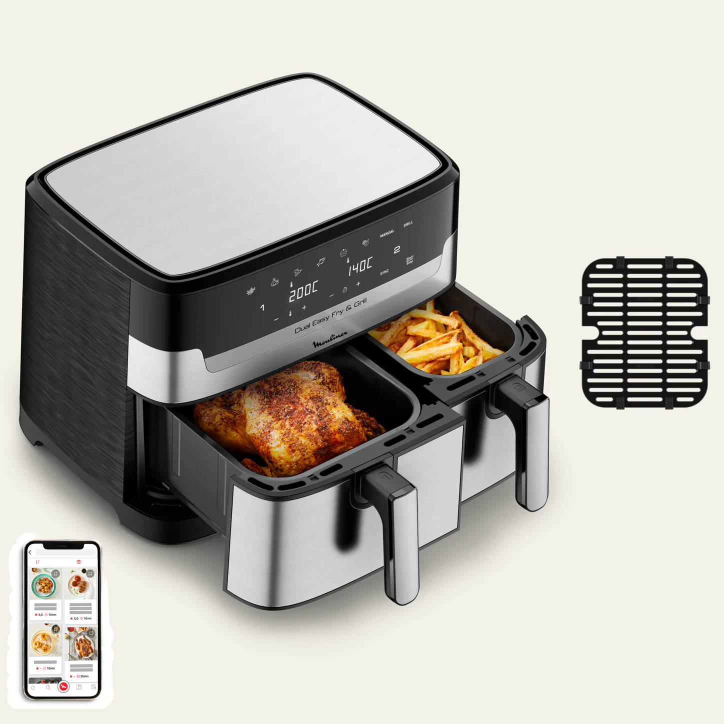 Moulinex Dual Easy Fry & Grill EZ905D20 avec les deux tiroirs ouverts