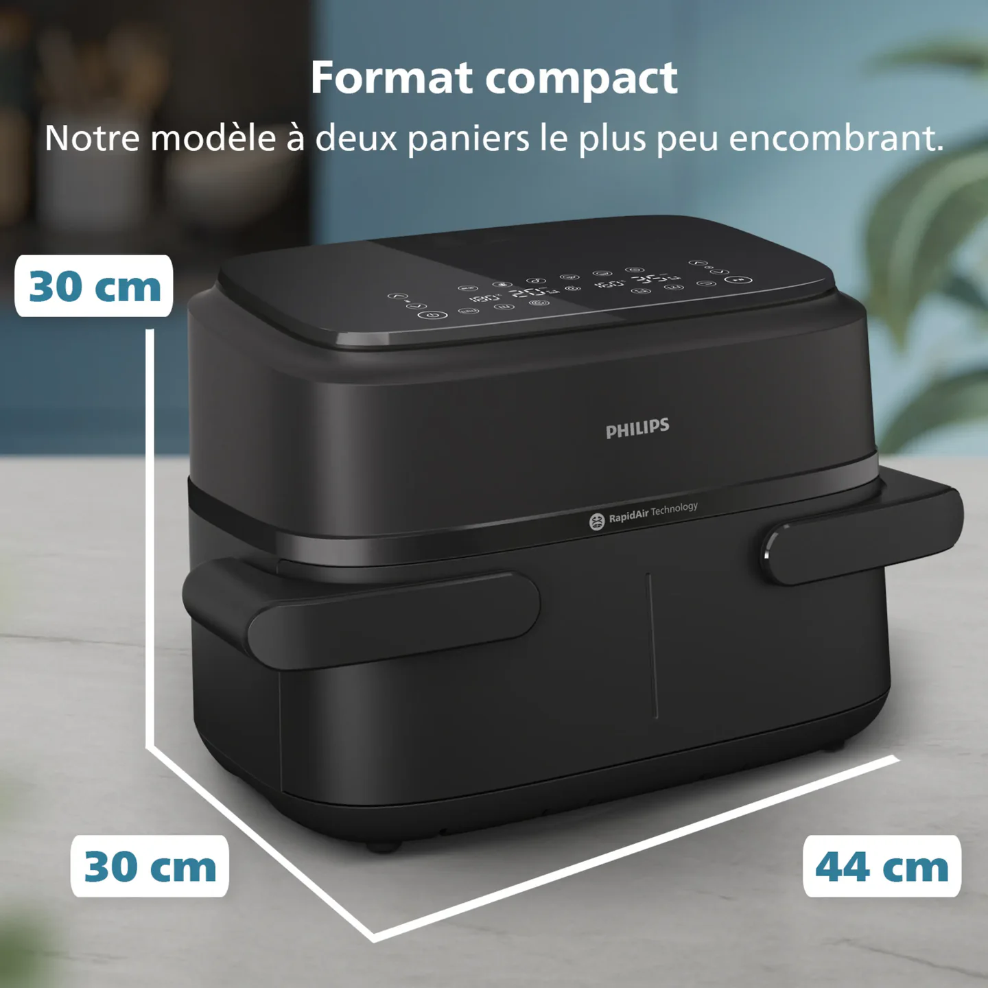 Visuel promotionnel Philips présentant le NA154/00 et des dimensions arrondies