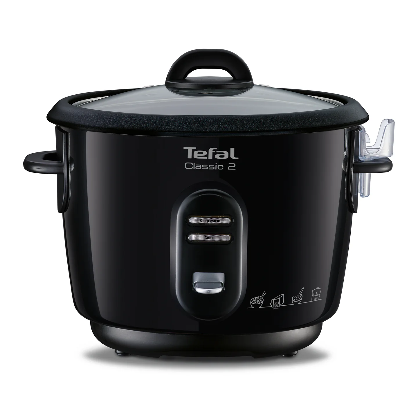 Tefal Classic 2 RK102811 noir avec couvercle en verre, vu de face